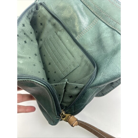 Fossil Morgan Traveler Soft Leather Crossbody Green Key Charm Zip Flap Pocket - Picture 6 of 15